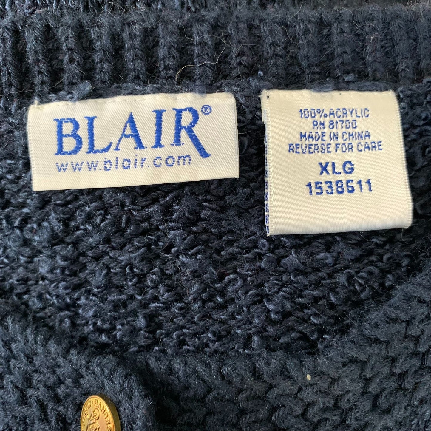 Vintage 90s Blair Knit Cardigan Sweater XL Blue Button Up Pockets Long Sleeves