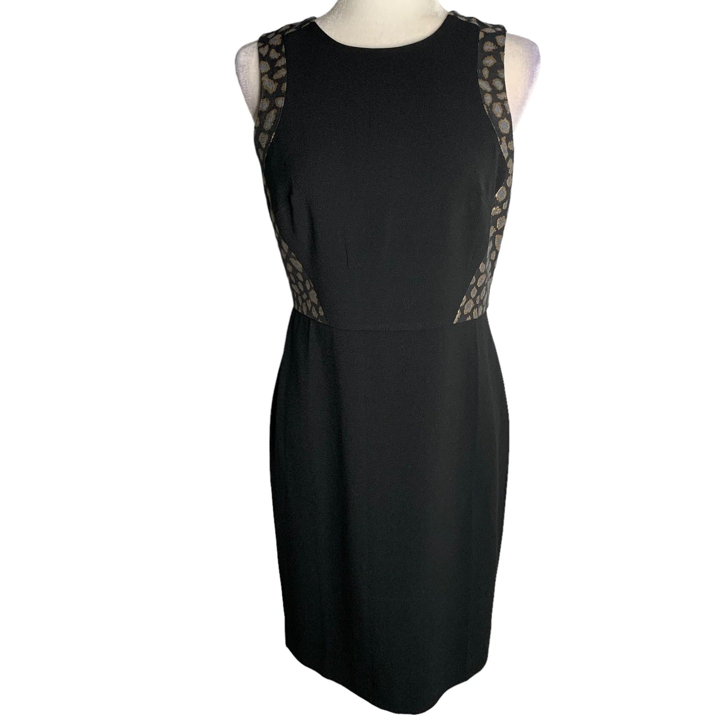 Ann Taylor Sleeveless Sheath Dress 4 Black Metallic Animal Print Zipper Lined