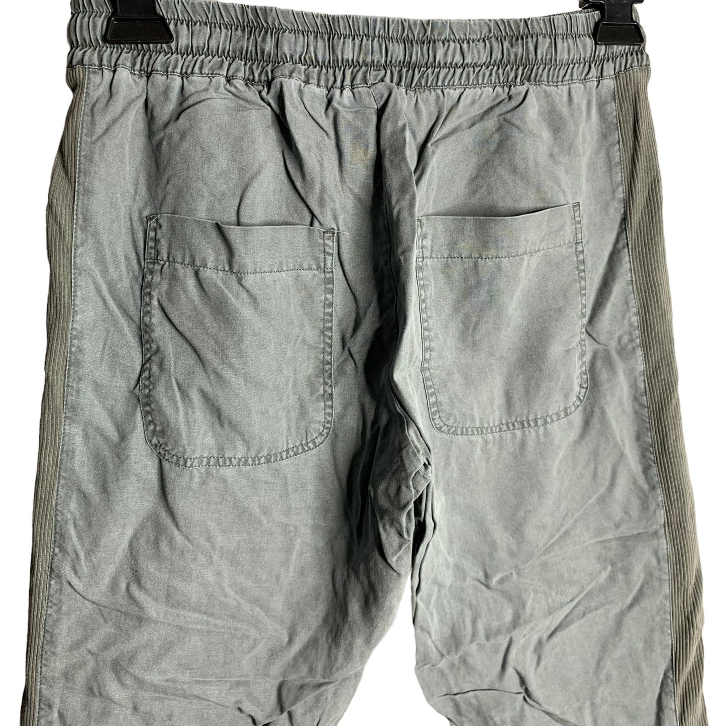 Cropped Pull On Pants S Green Pockets Elastic Drawstring Waist Ribbed Sides