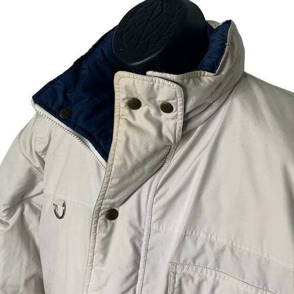 Vintage 80s Outergear Reversible Puffer Jacket L Blue White Hood Zip Pockets