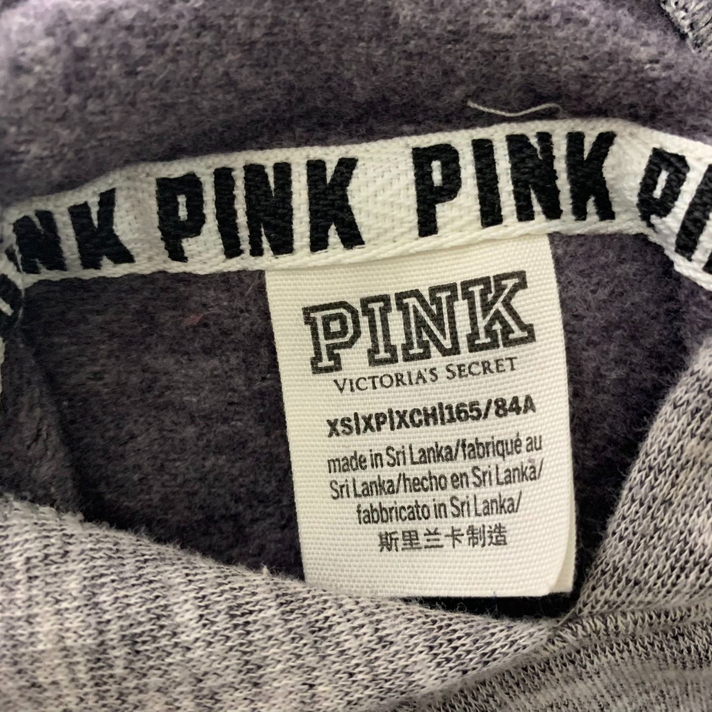 Victorias Secret Pink Cropped Sweatshirt XS Grey Hooded Long Sleeve Fleece