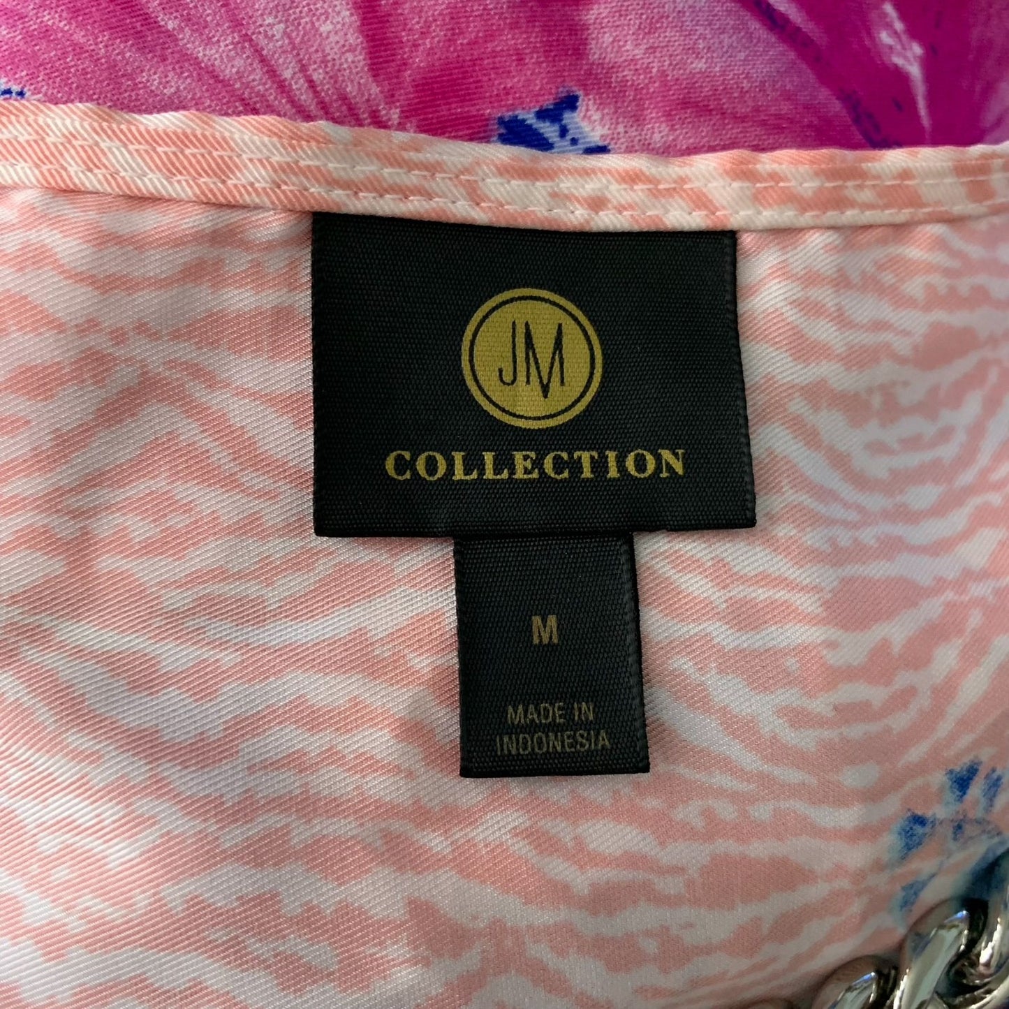 JM Collection Floral Swing Dress M Pink Blue Short Sleeve V Neck Knee Length