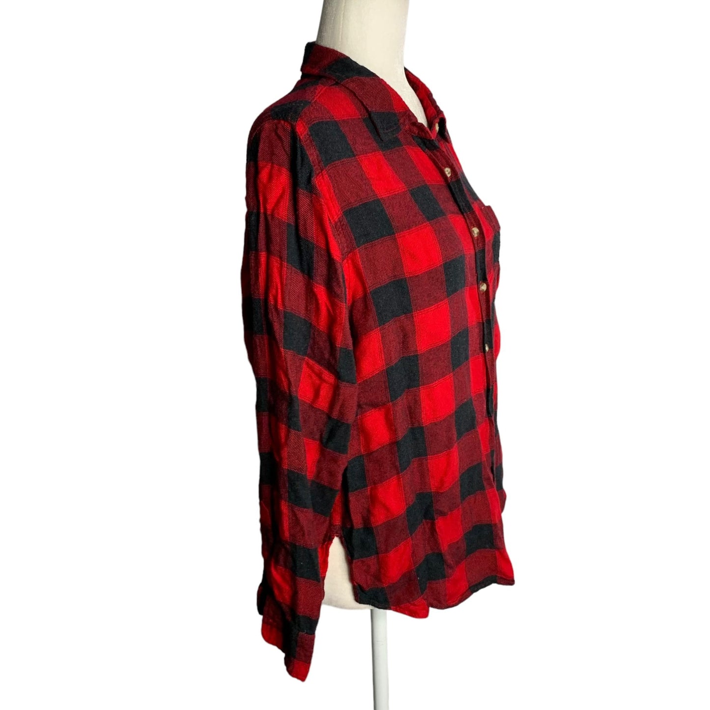 Lucky Brand Button Up Flannel Shirt M Red Buffalo Check Long Sleeves Pocket