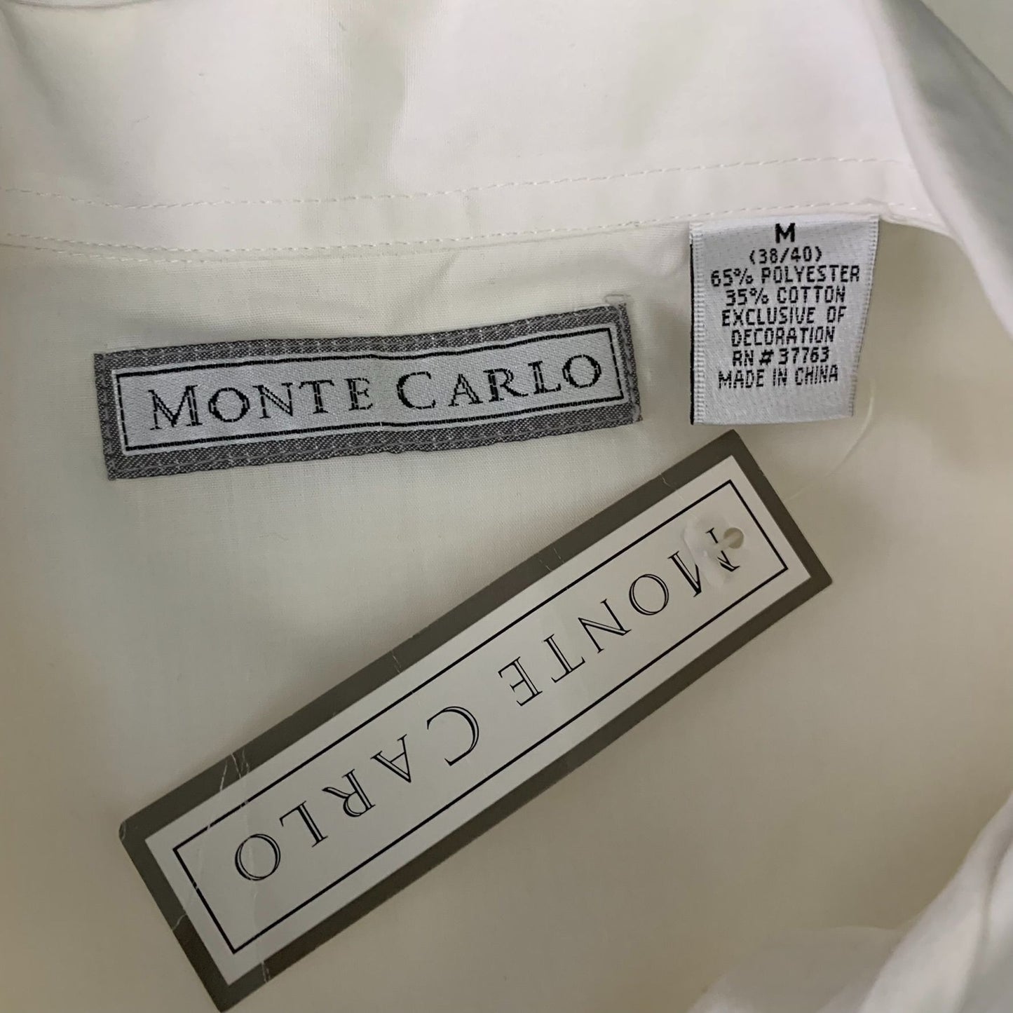 Monte Carlo Guayabera Shirt M Cream Button Up Embroidered Short Sleeves NEW
