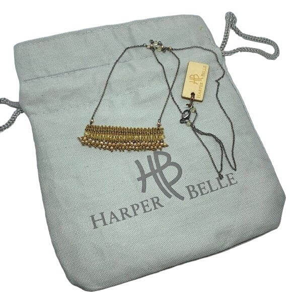 Harper Belle Macrame Citrine Pearl Necklace 20 in Chain Storage Bag NEW