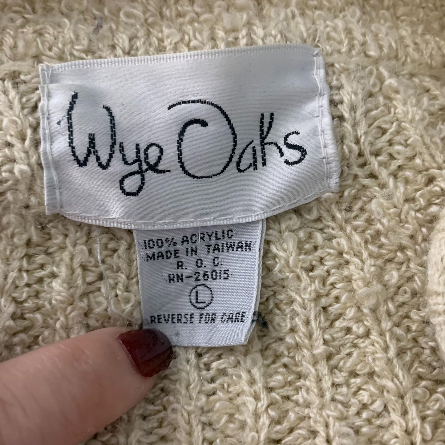 Vintage Wye Oaks Knit Cardigan Sweater L Cream Buttons Pockets Long Sleeves