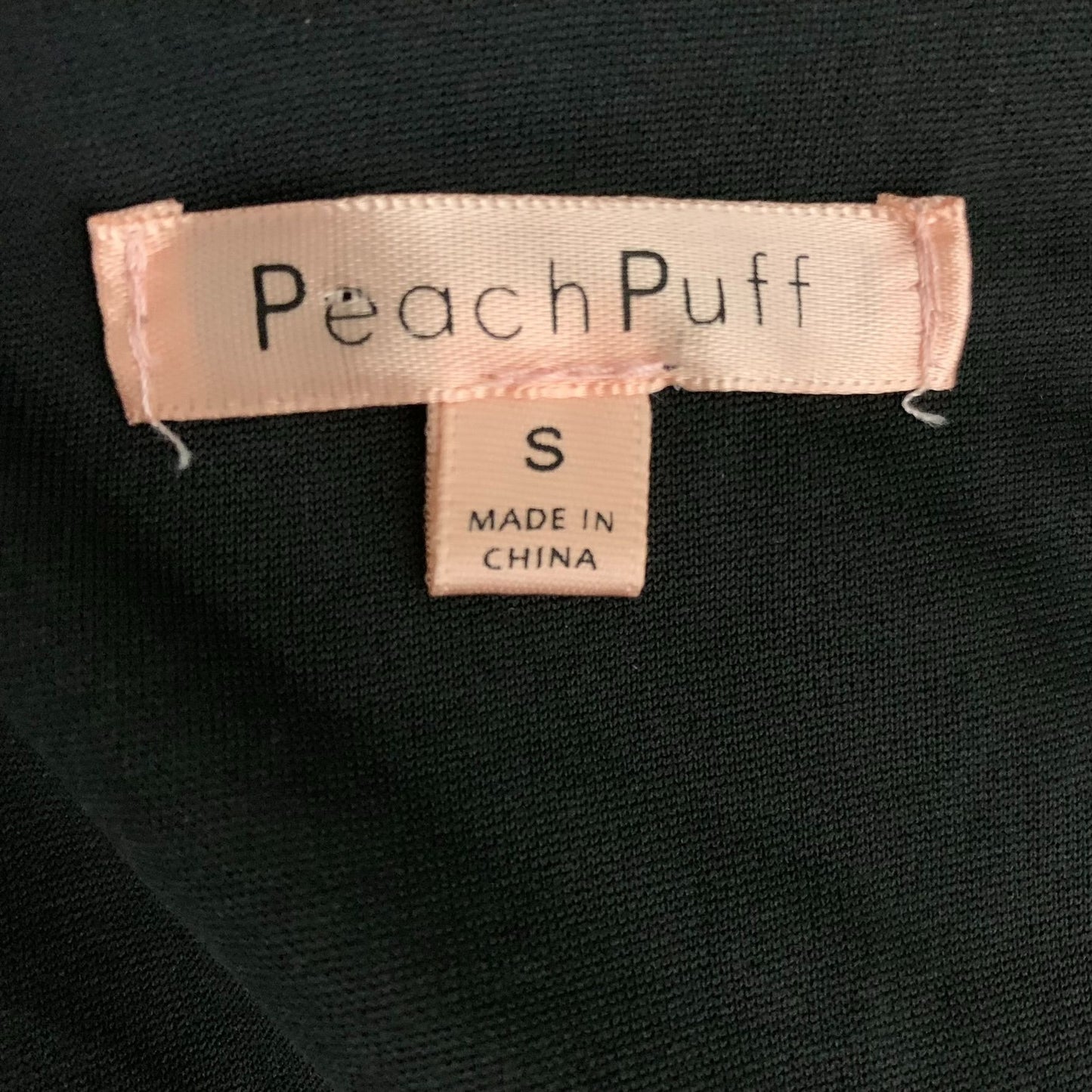 Peach Puff Cropped Polka Dot Top S Black V Neck Buttons Tie Elastic Sleeve