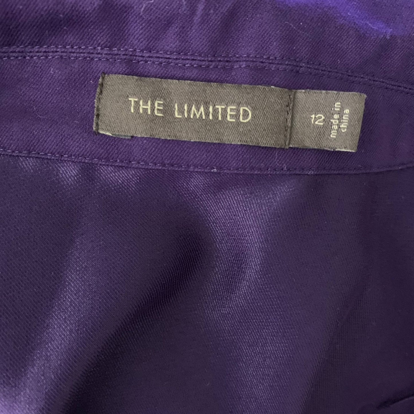 Limited Button Up Shift Dress 12 Purple Tie Belt Short Sleeve Collar Knee Length