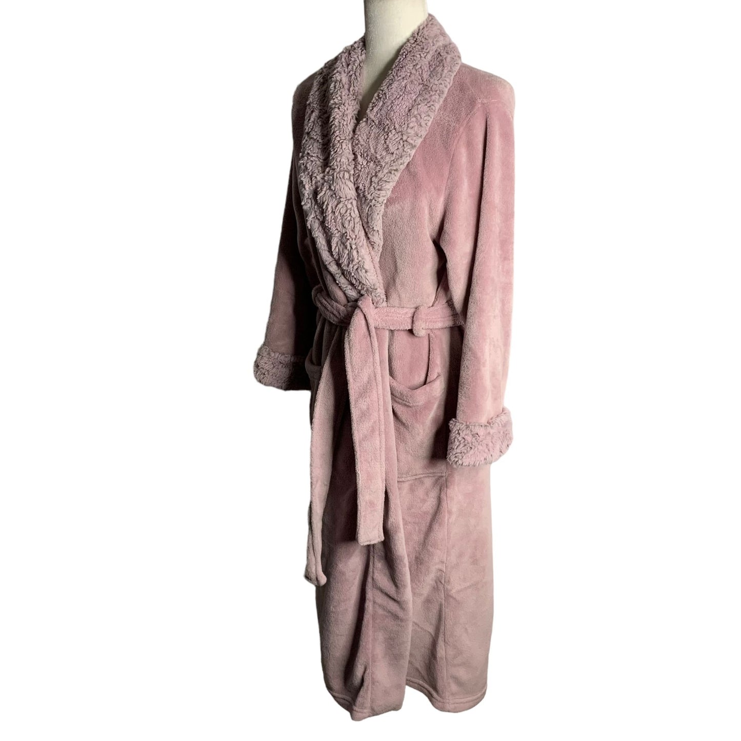 Carole Hochman Plush Fleece Robe M Purple Faux Fur Belted Pockets Full Length