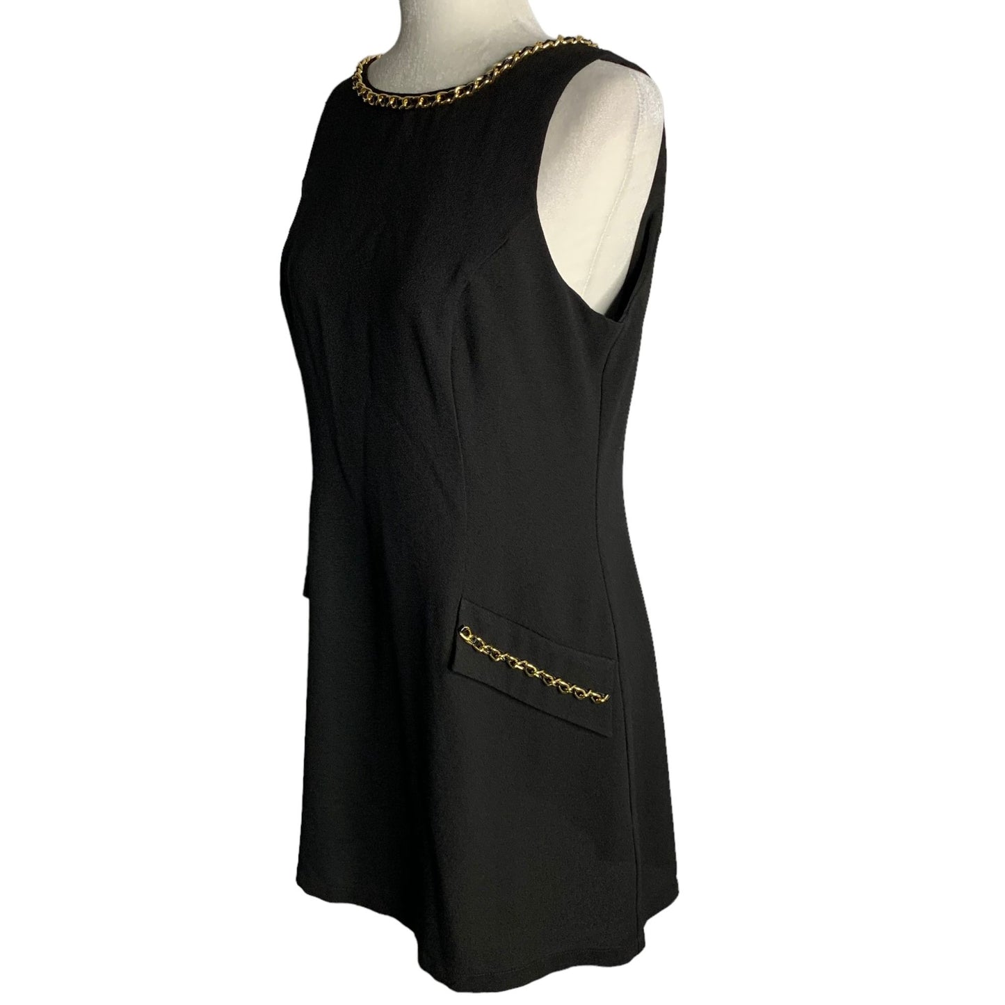 Lipsy London Sleeveless Mini Sheath Dress 10 Black Chain Detail Back Zipper