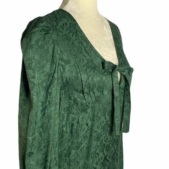 Walter Baker Retro Jacquard Aura Dress 6 Green Floral Long Sleeve V Neck Bow NEW