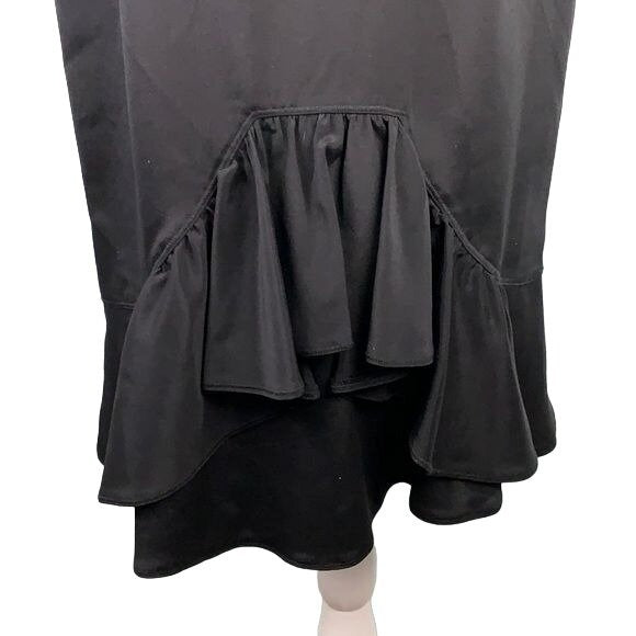 Eccoci Black Silk Sleeveless Sheath Dress 6 Black Lined Zip Scoop Neck Midi