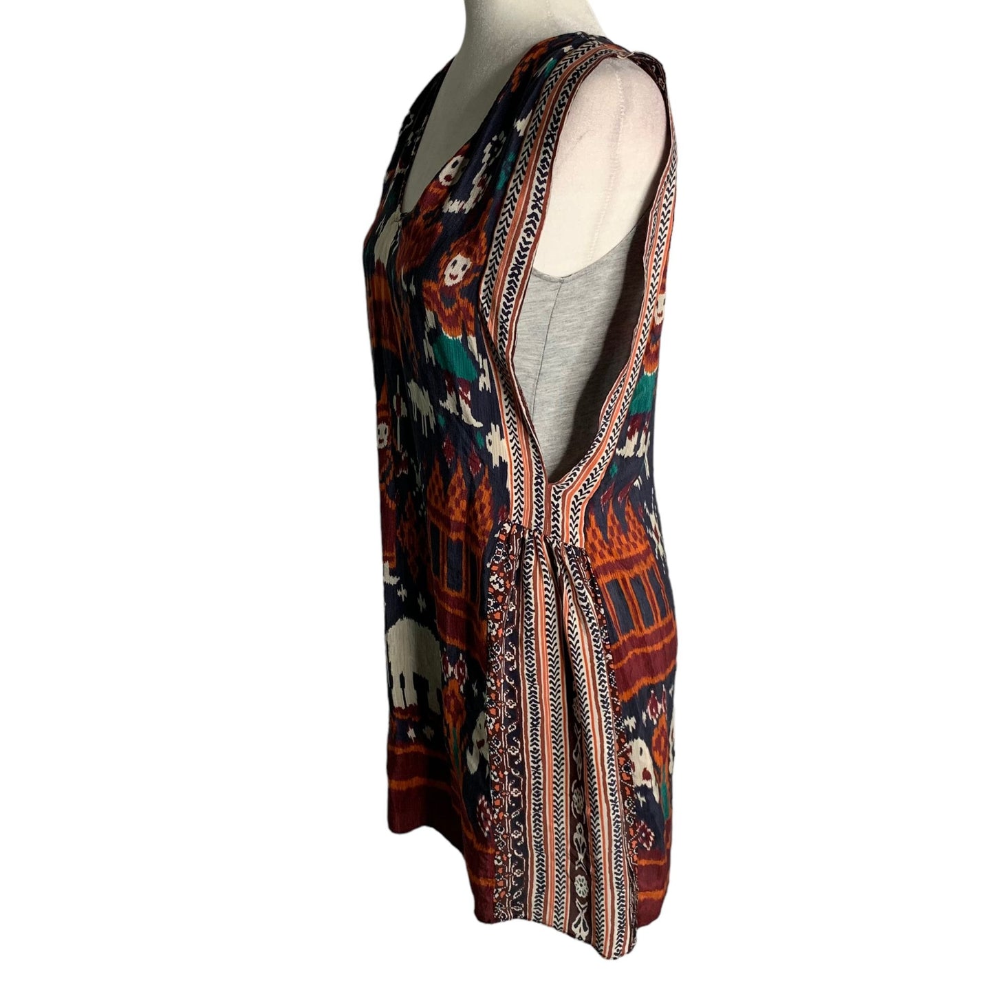 Calypso St Barth Ikat Silk Mini Dress XS Blue Elephants Scoop Neck Sleeveless