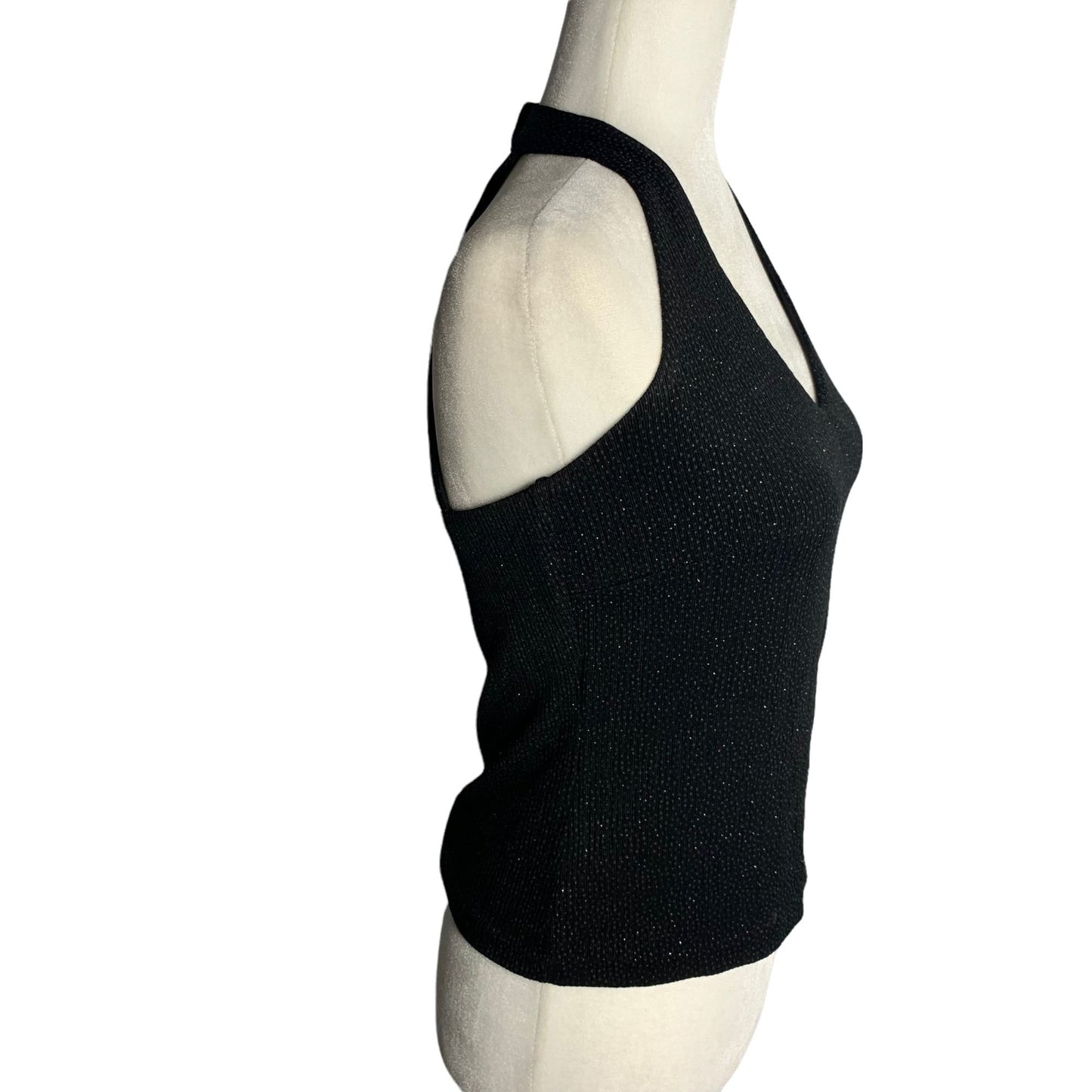 Vintage Y2K Xscape Cropped Halter Top S Black Metallic Button Neck Lined