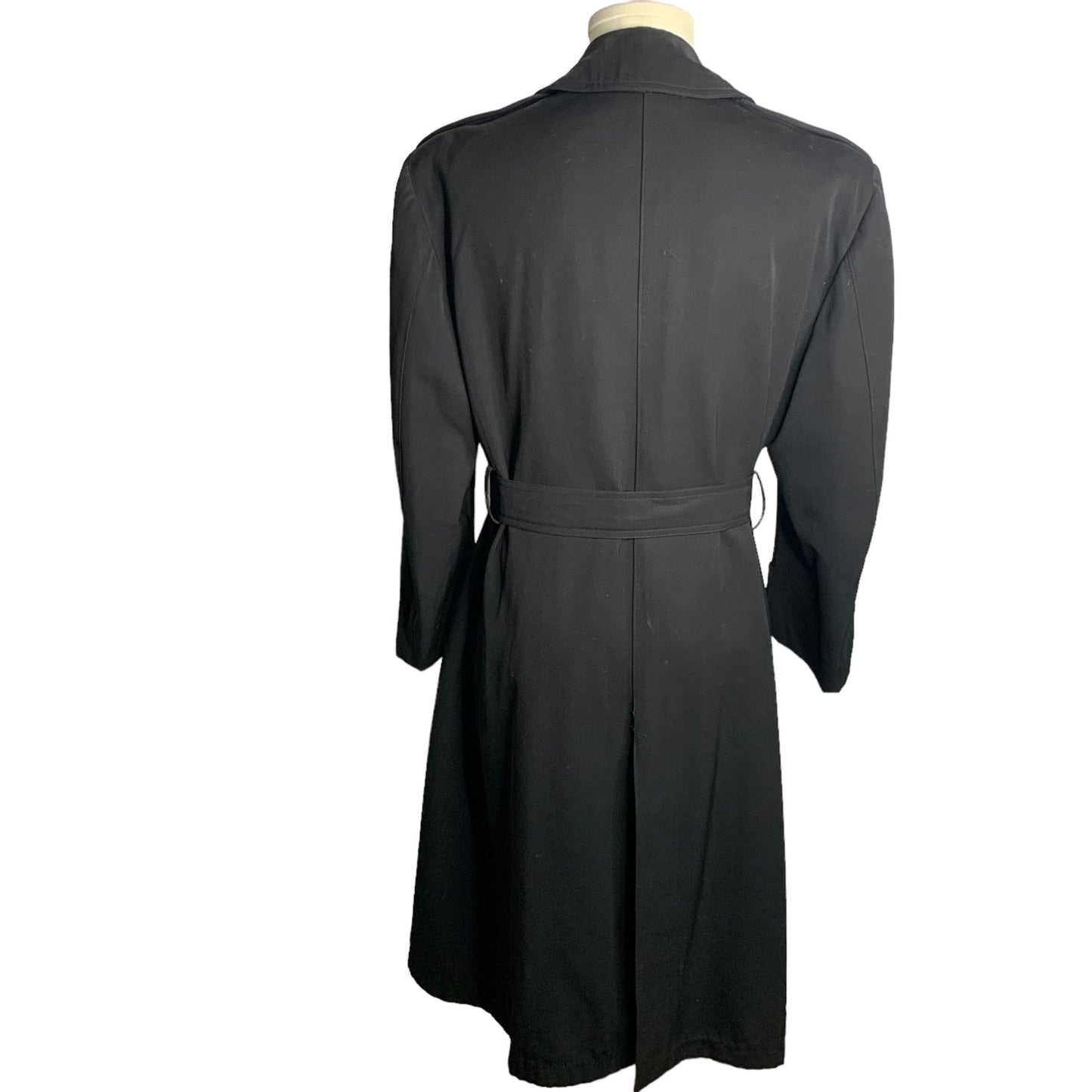 Vintage 40s WWII US Navy Uniform Trench Coat Size 41 Black Wool Unlined Belted