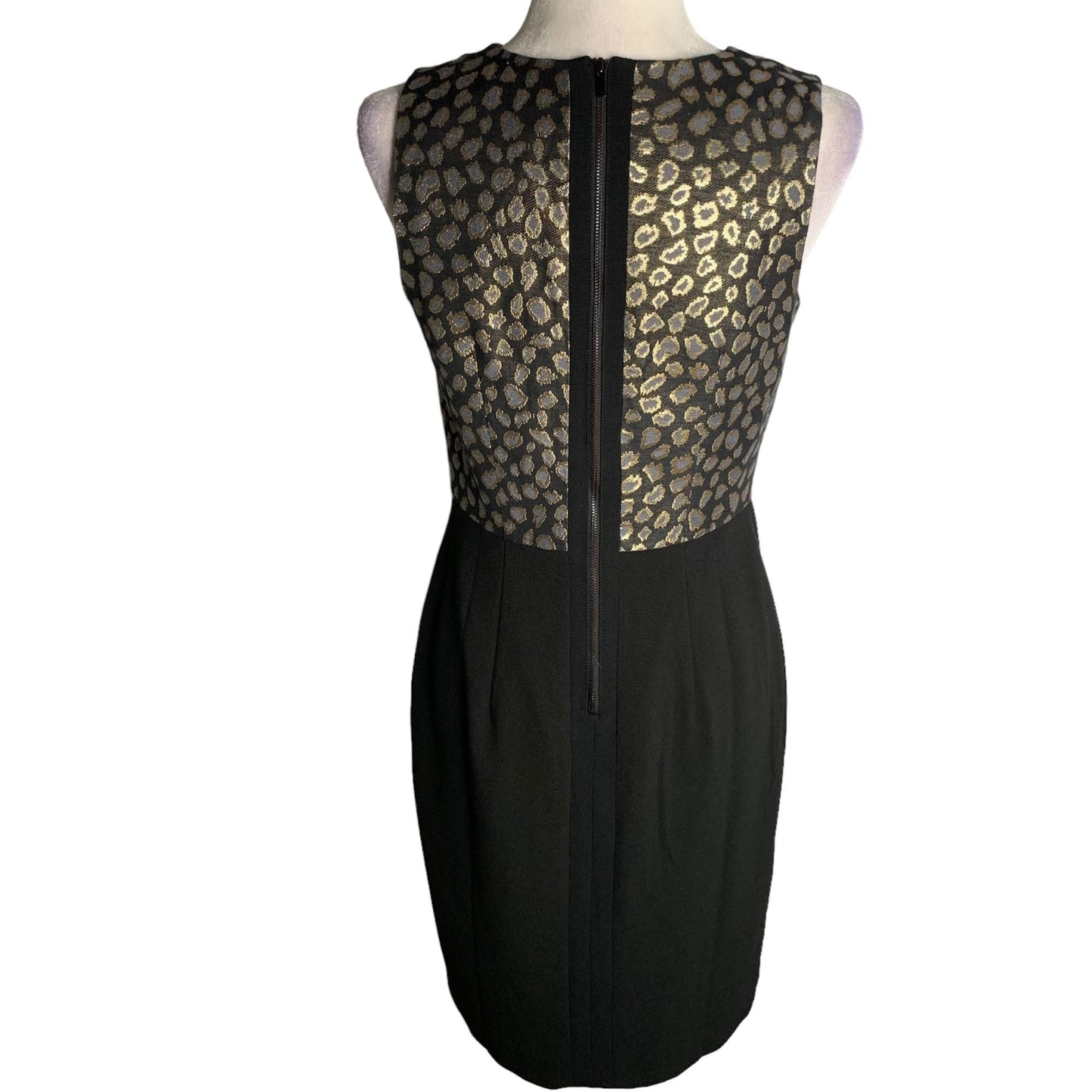 Ann Taylor Sleeveless Sheath Dress 4 Black Metallic Animal Print Zipper Lined