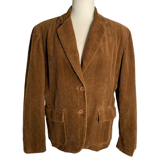 Vintage 90s Jones NY Corduroy Blazer Jacket L Brown Button Up Pockets Lined
