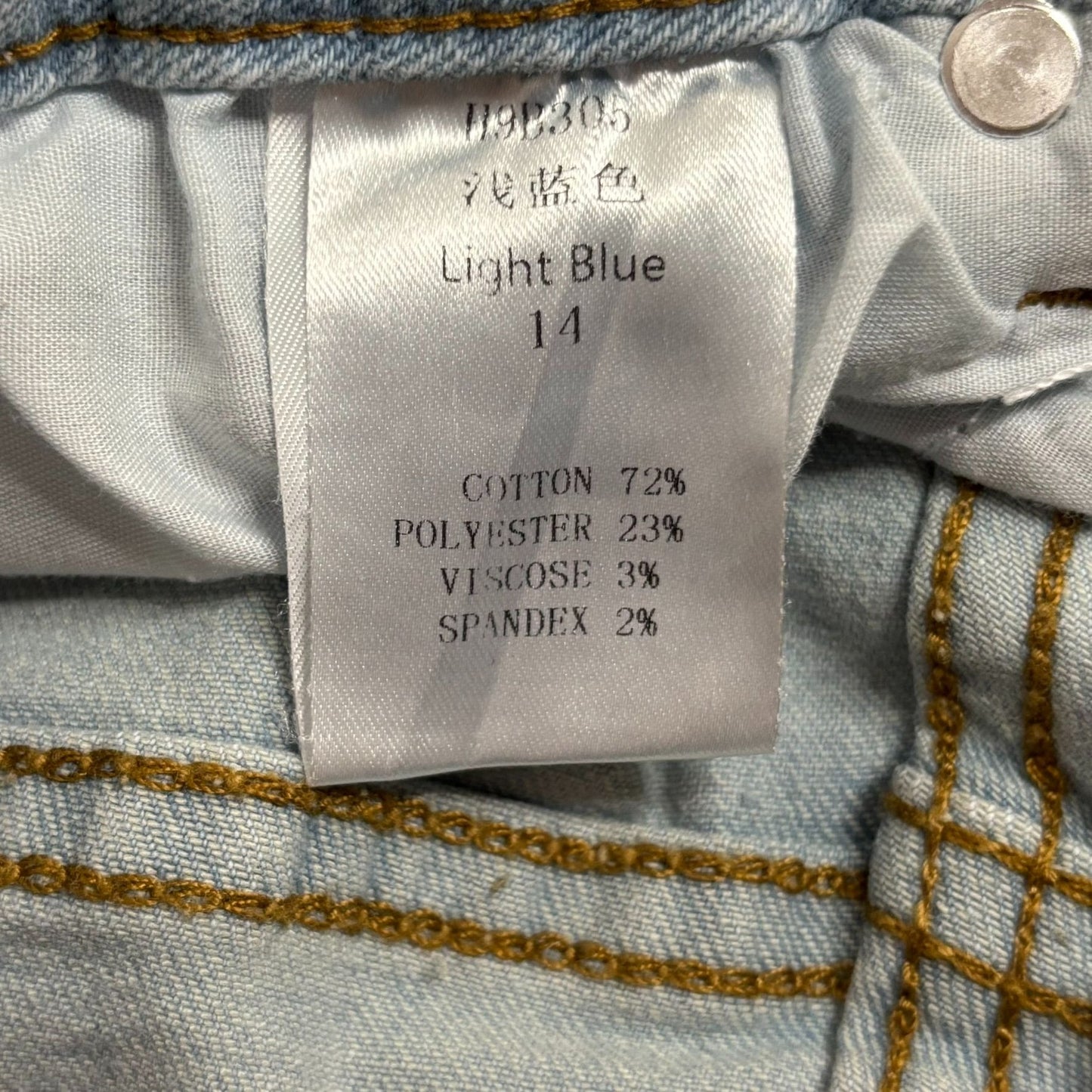 Ettelo Light Wash Denim Jeans Size 14 Wide Leg High Waisted 5 Pocket Button Zip