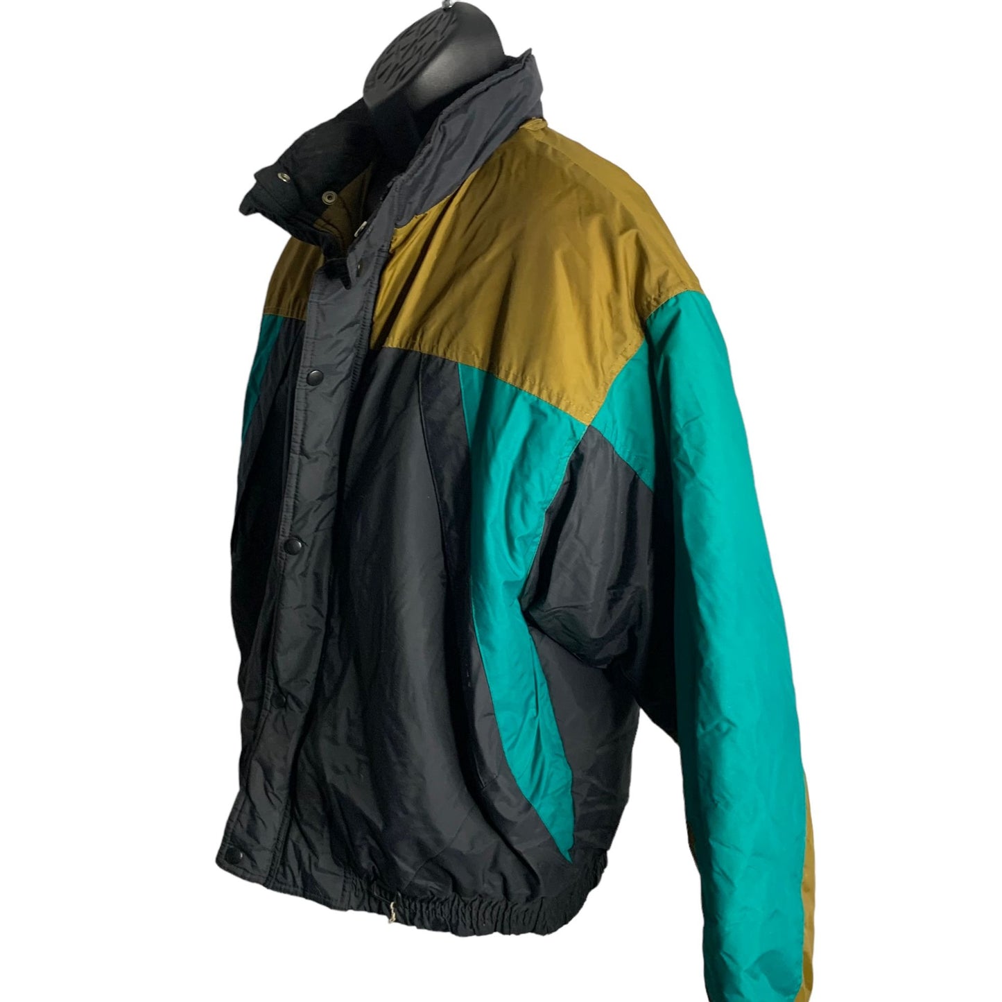 Vintage McGregor Ski Snow Jacket XL Black Zip Snaps Hood Pockets Elastic Waist