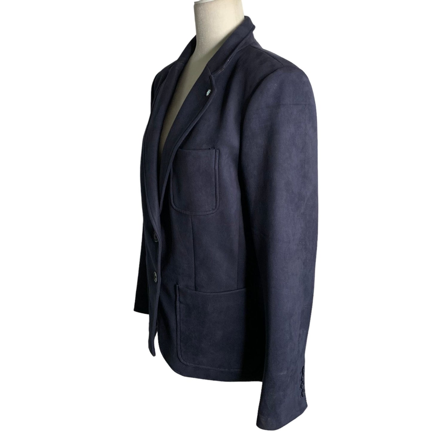 Tommy Hilfiger Faux Suede Blazer Jacket M Blue Lined Pockets Buttons Notch