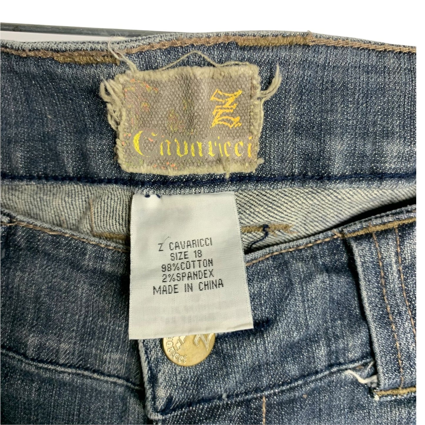 Vintage 90s Z Cavaricci Capri Jeans 18 Blue Stone Wash Denim Pockets Embroidery