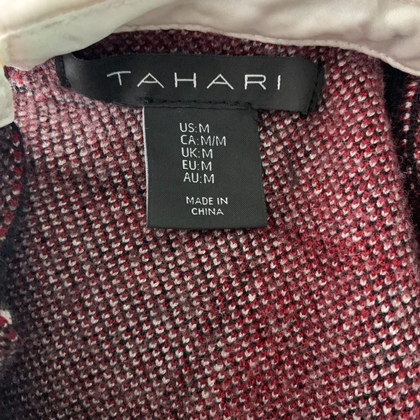 Tahari Layered Look Flannel Sweater M Red Plaid Long Sleeve Collar Keyhole Back