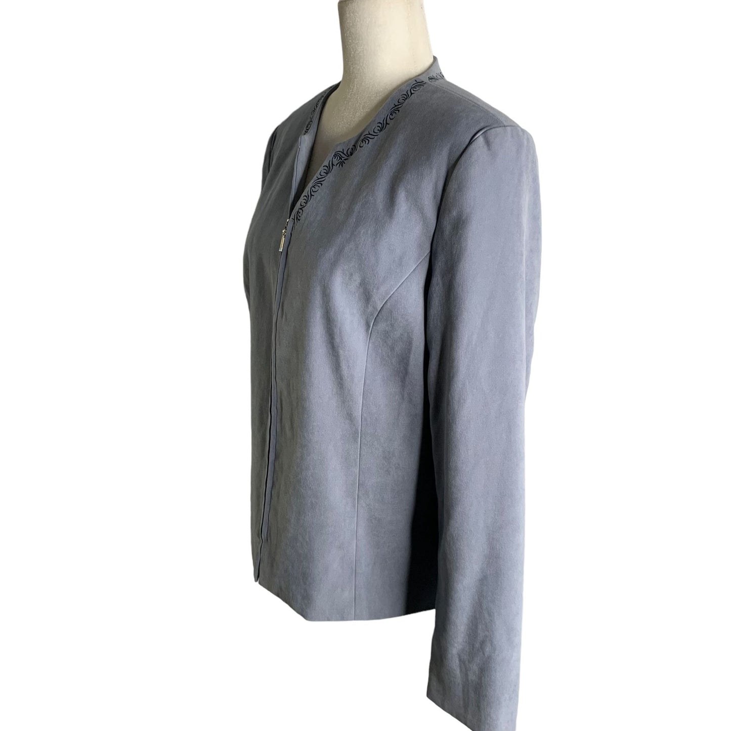 Vintage Norton McNaughton Embroidered Jacket 8 Blue Grey Full Zip Front Lined