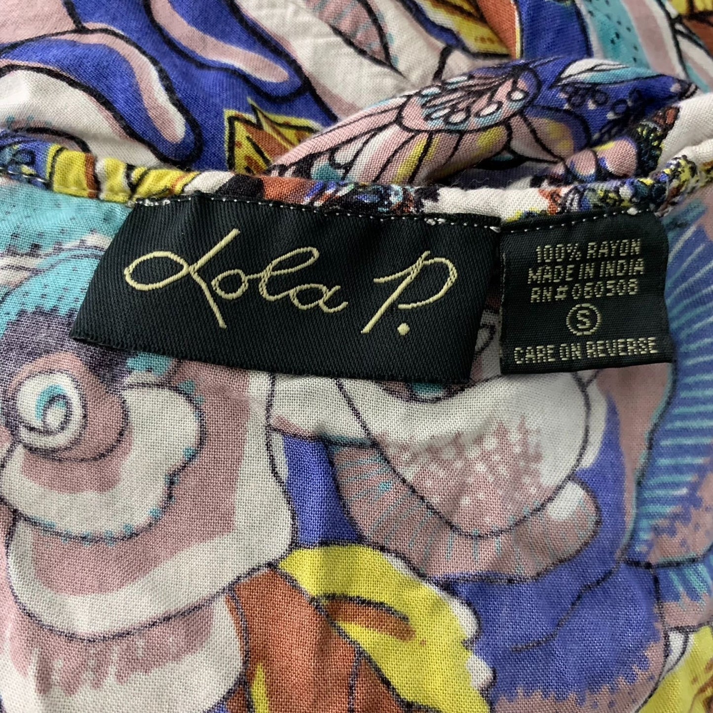 Lola P Handkerchief Shark Bite Hem Dress S Multicolored Floral Sleeveless