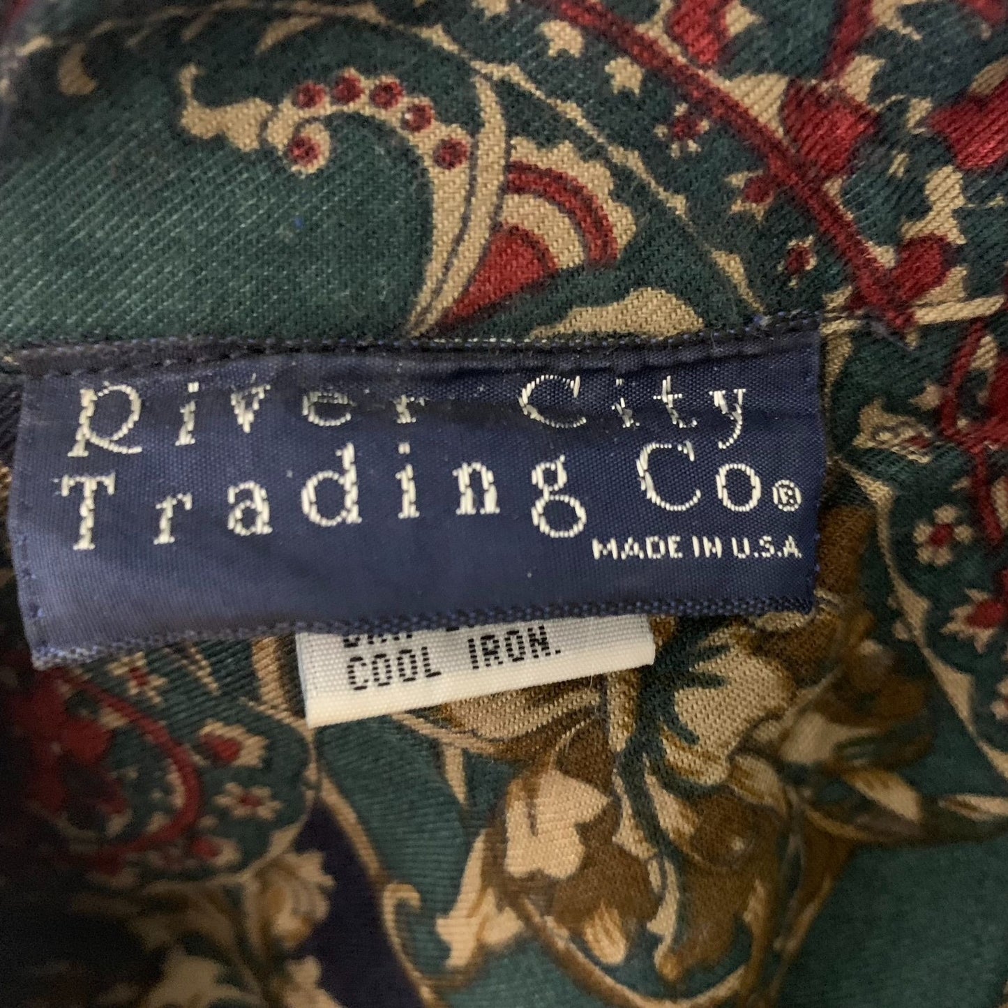 Vintage 90s Button Down Paisley Shirt S Navy Blue Collared Pocket Long Sleeves