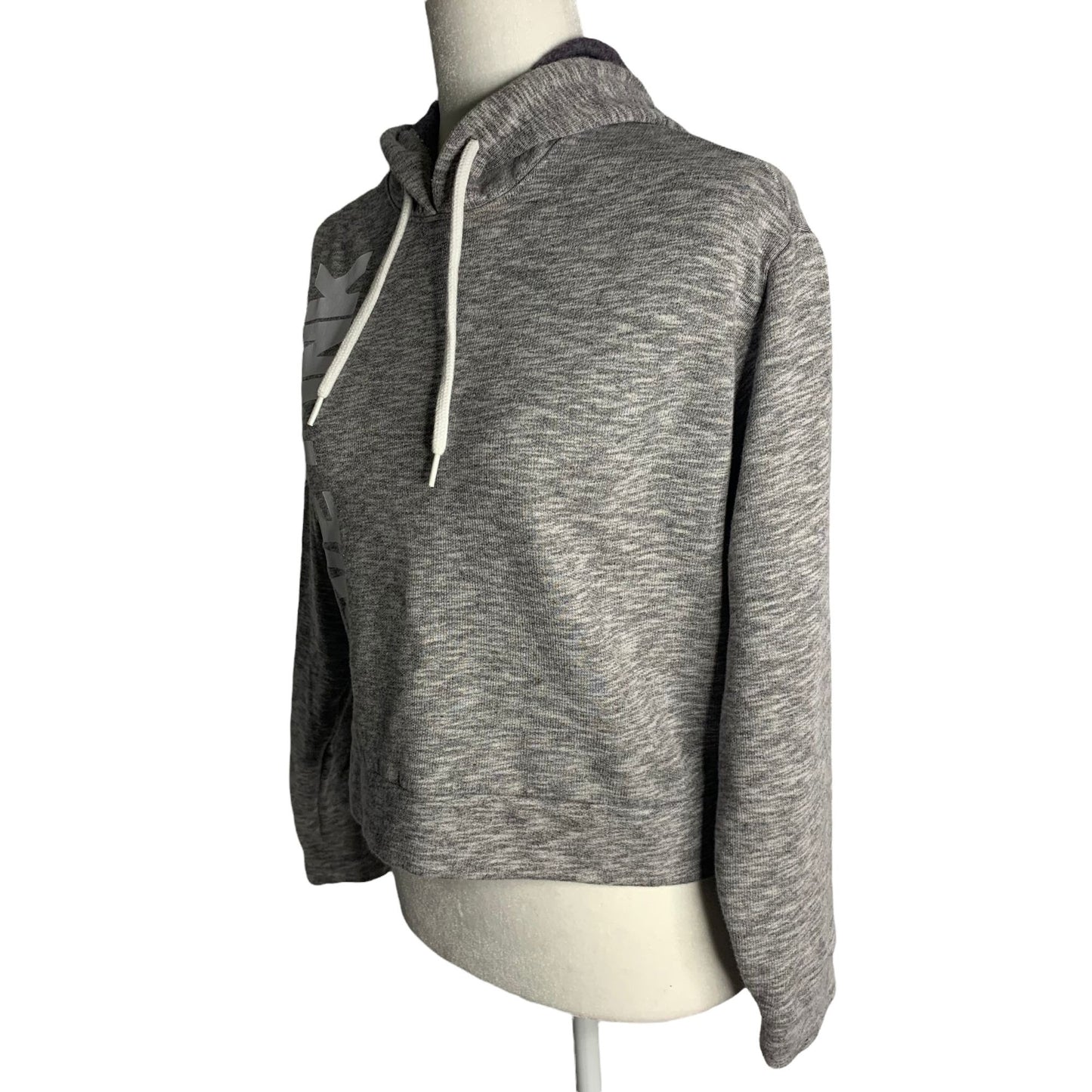 Victorias Secret Pink Cropped Sweatshirt XS Grey Hooded Long Sleeve Fleece
