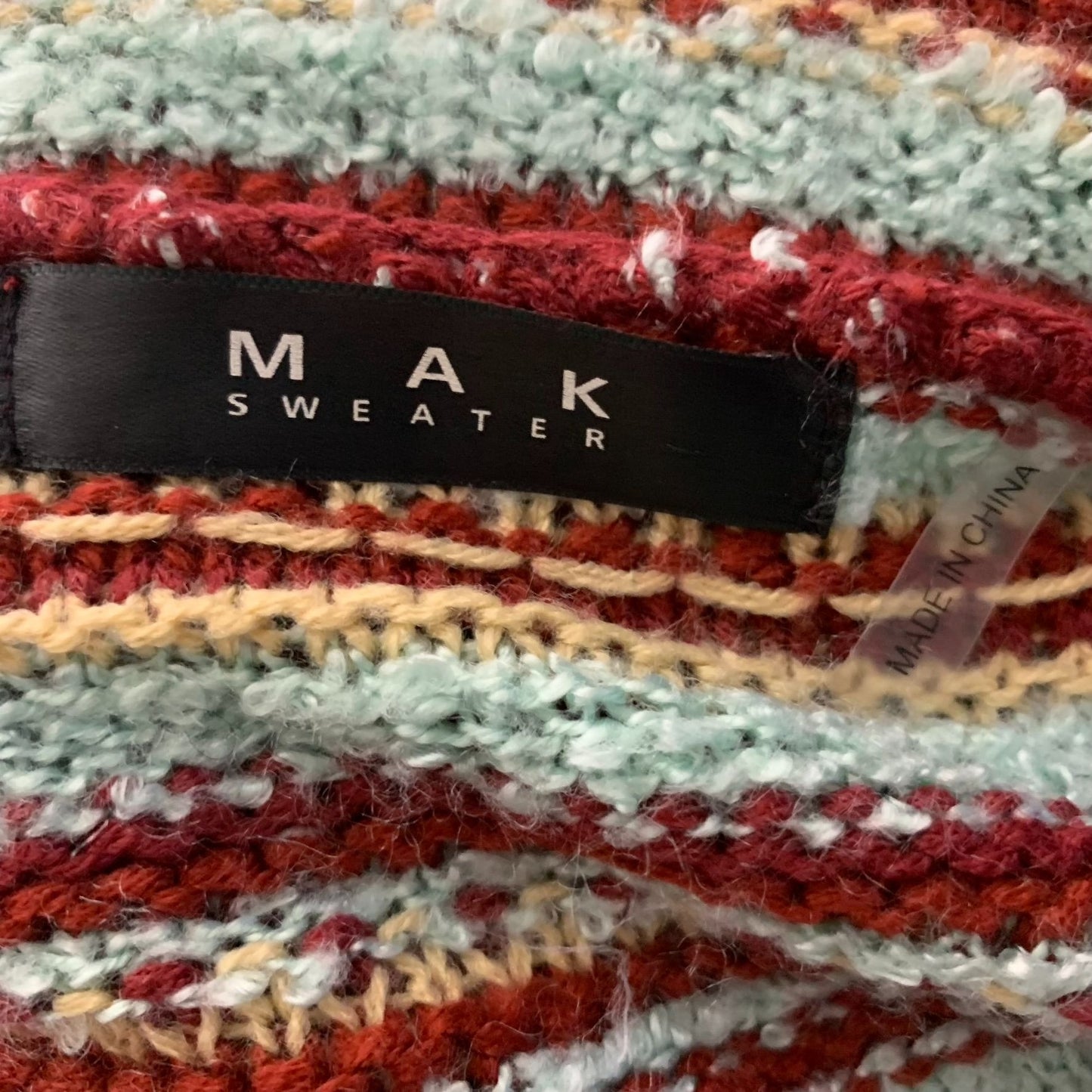 MAK Striped Loose Knit Pullover Sweater M Blue Red Round Neck Long Sleeves