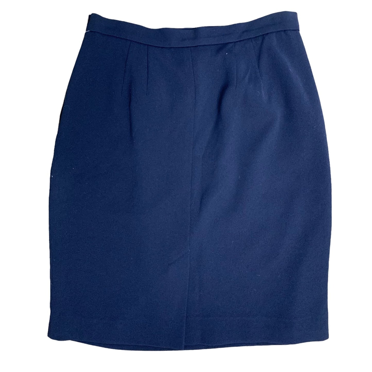 Vintage Liz Claiborne Pleated Pencil Skirt 10P Navy Blue Pockets Lined Button