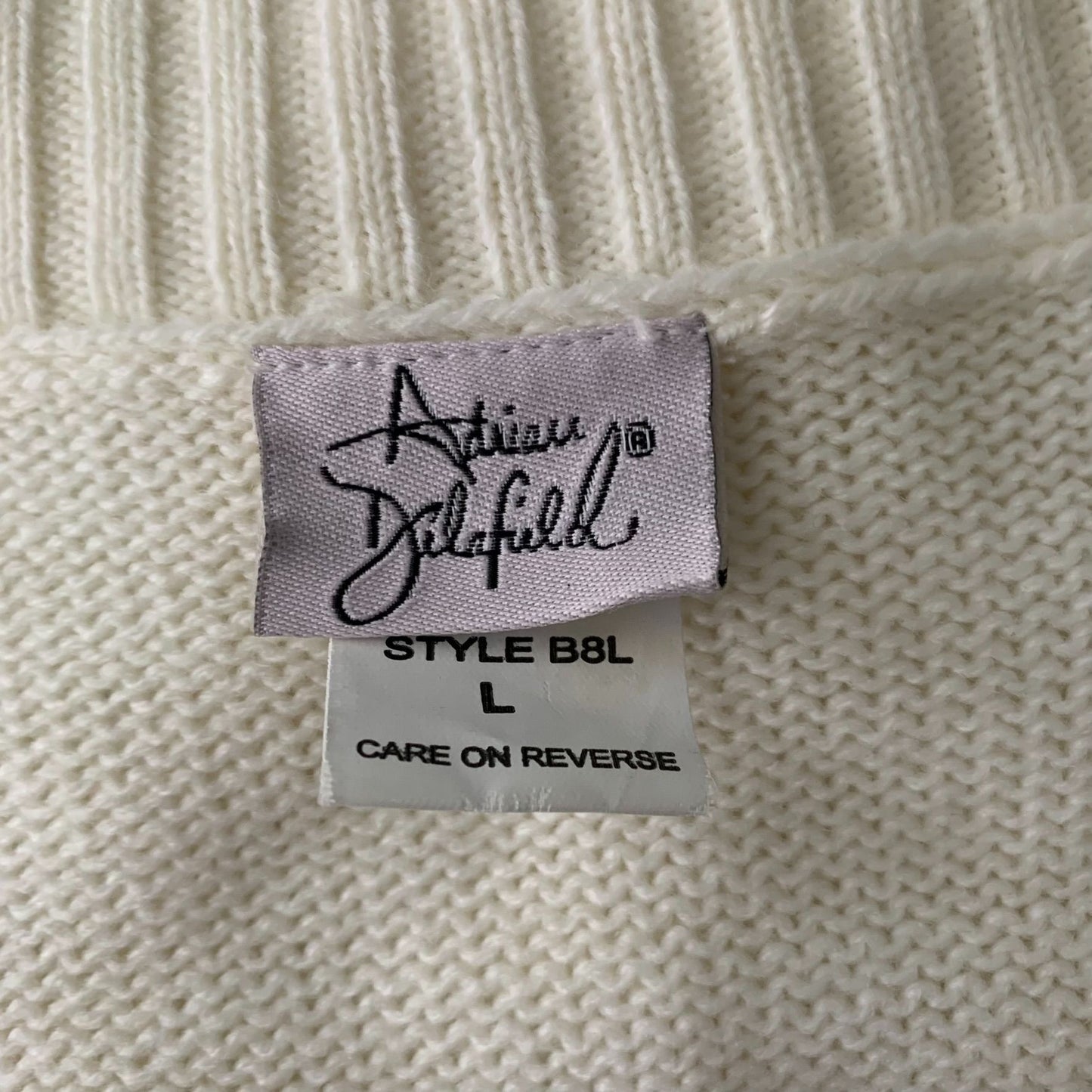 Adrian Delafield Beaded Knit Sweater L Cream Layered Look Pearl Buttons Flowers