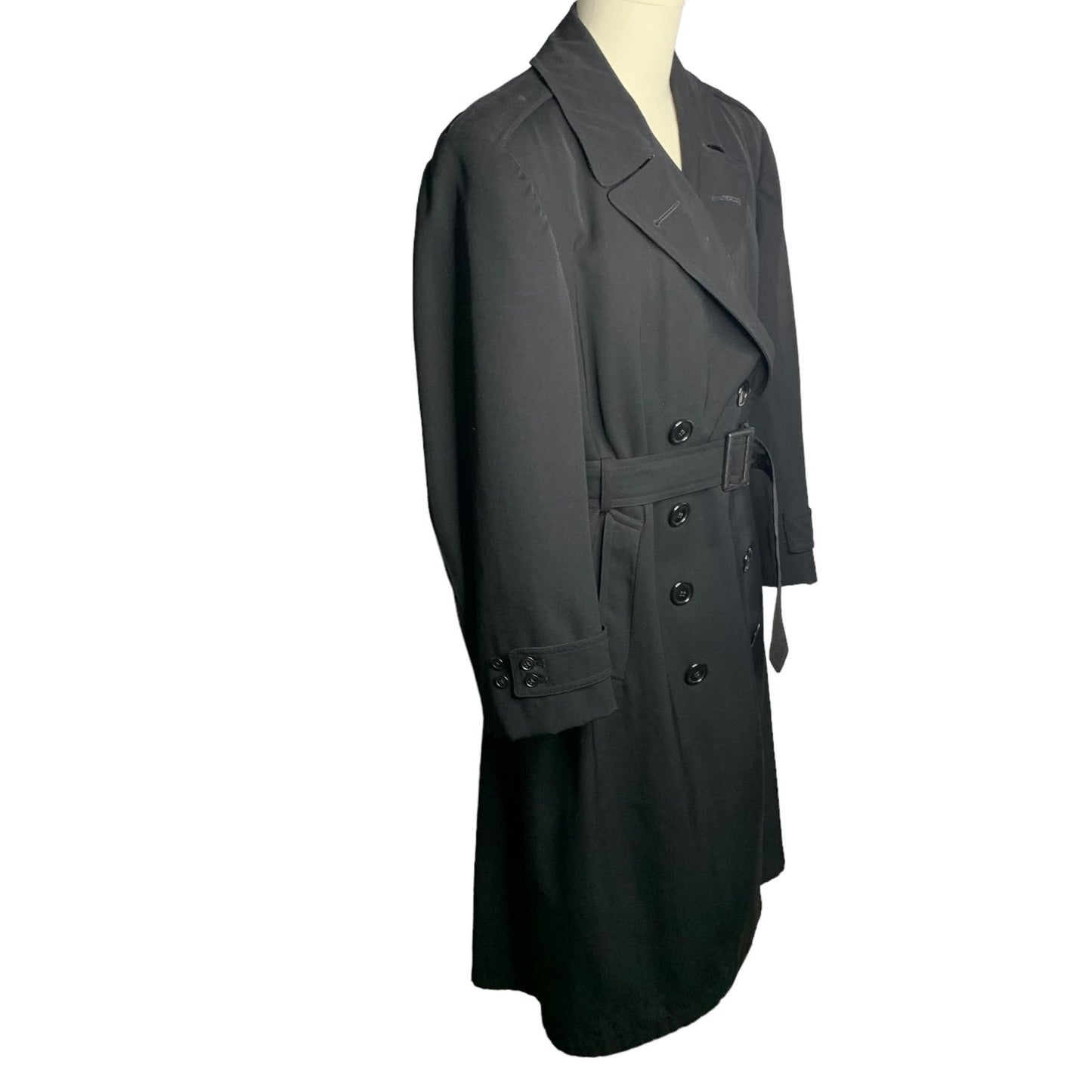 Vintage 40s WWII US Navy Uniform Trench Coat Size 41 Black Wool Unlined Belted