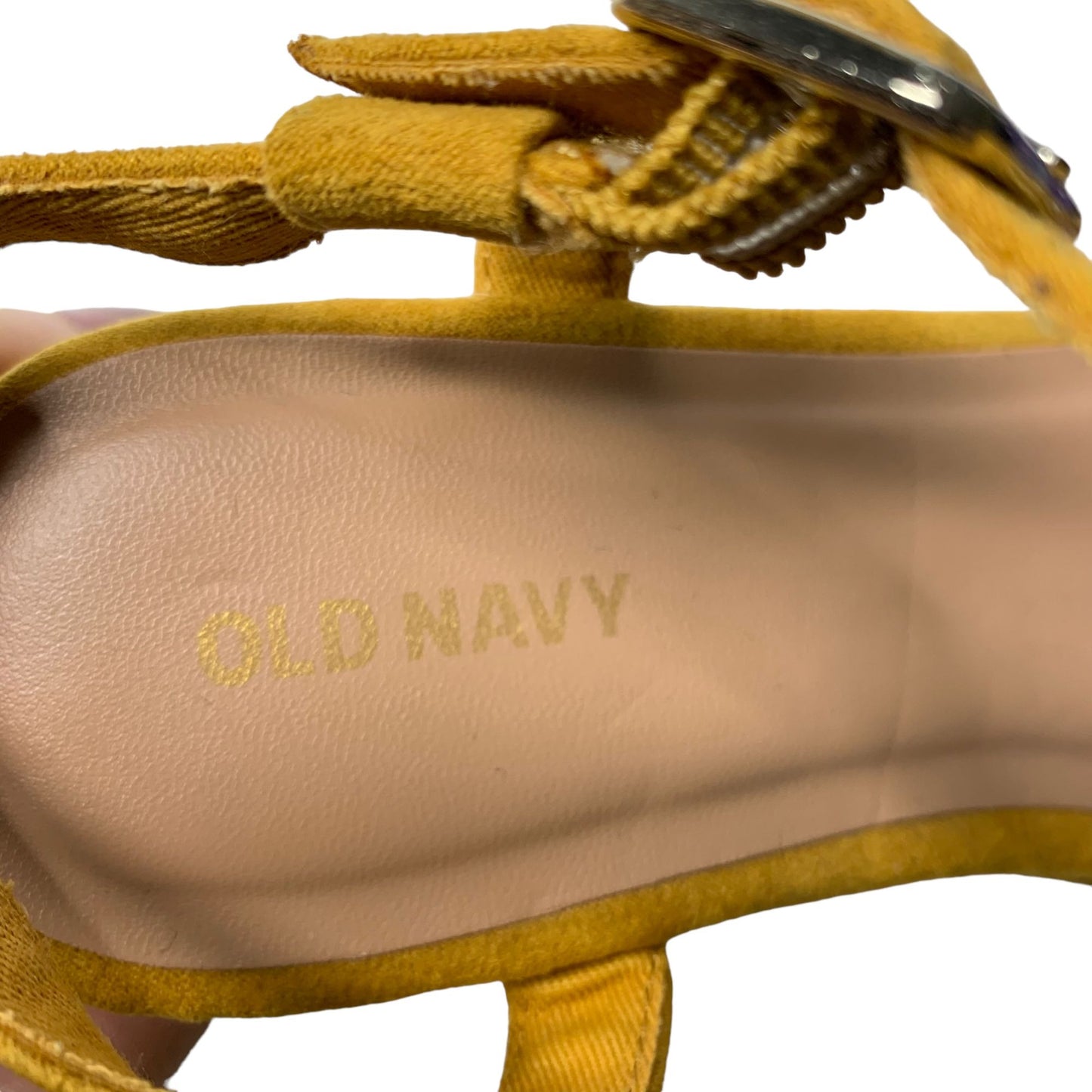 Old Navy Faux Suede Platform Sandals 8 Mustard Yellow Flats Strappy Buckle
