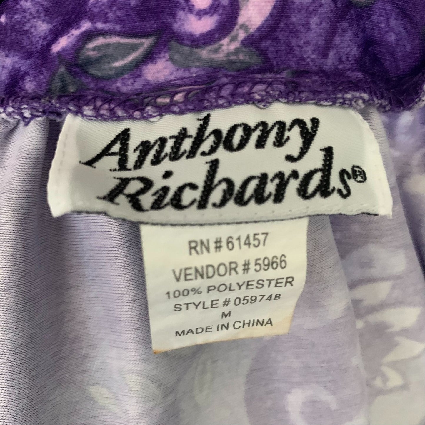 Vintage Anthony Richards MuuMuu House Dress M Purple Floral Pockets Short Sleeve