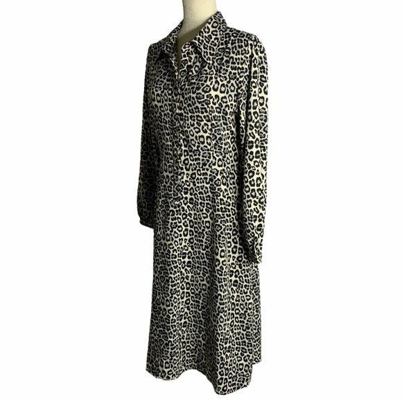 Spirit of Grace Cheetah Print Shirt Dress M White Black Buttons Long Sleeve NEW