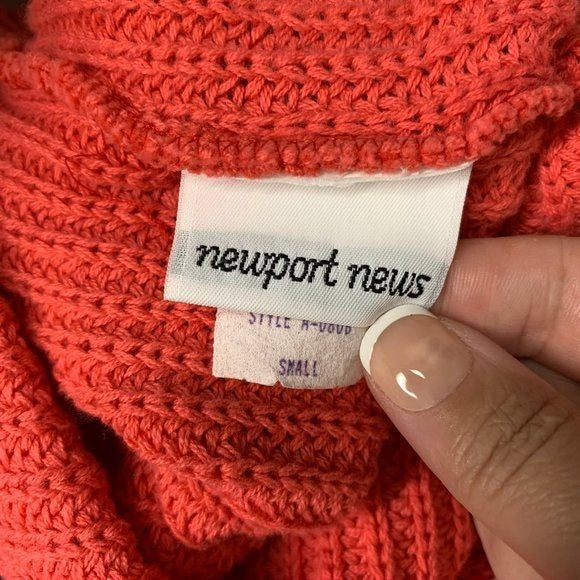 Vintage Newport News Cowl Neck Sweater S Coral Oversized Pullover Long Sleeve