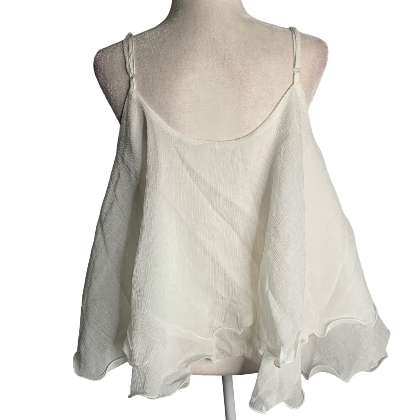 Sheer Flowy Butterfly Tank Top M White Adjustable Straps Romantic Layers NEW