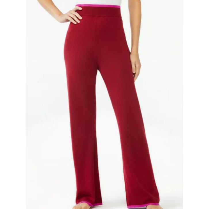 Sofia Luxe Knit Pajama Lounge Pants M Maroon Red Elastic Waist High Rise