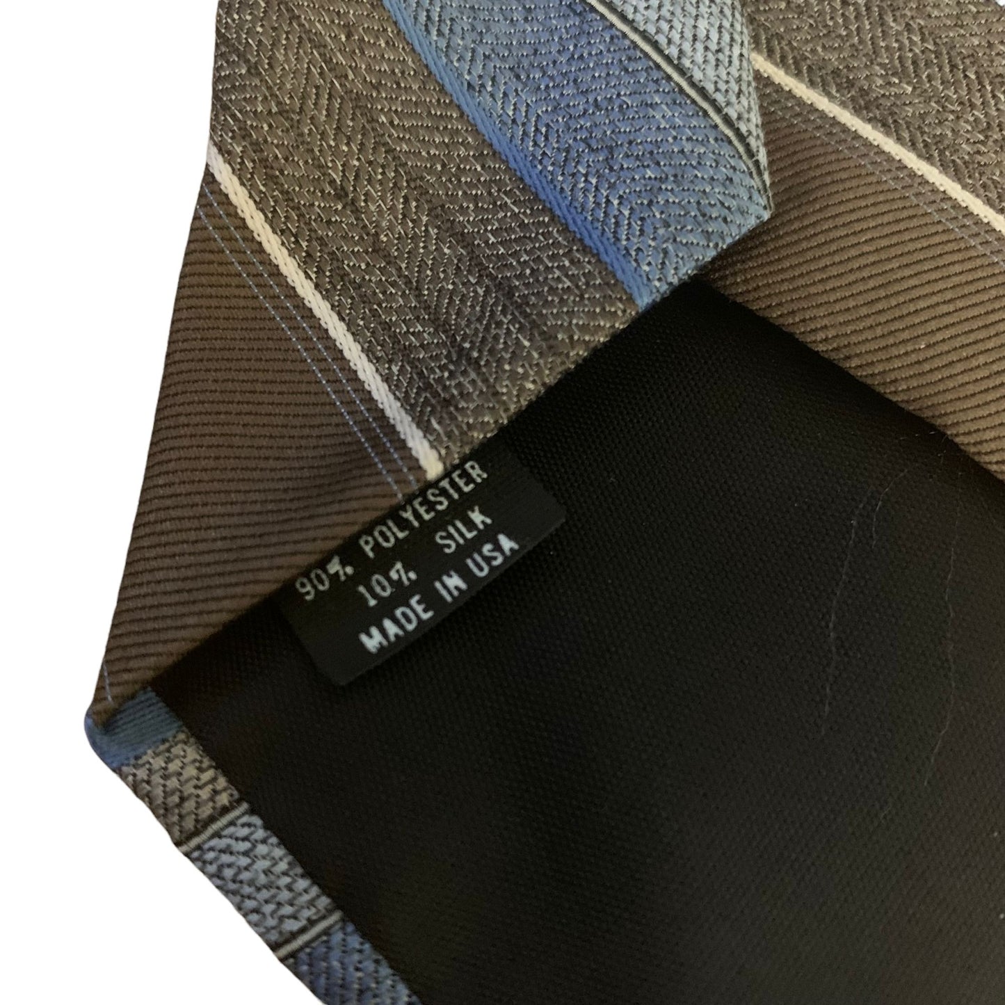 Vintage 80s Mervyns Necktie 3.25 in Brown Blue Striped Silk Blend