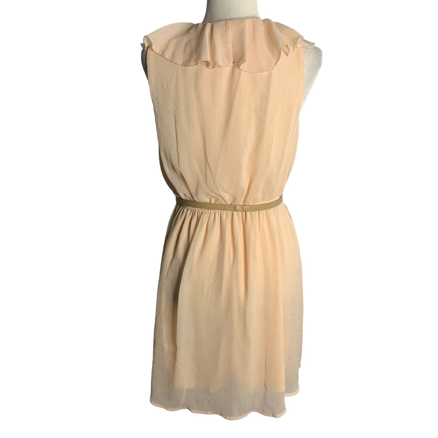 No Boundaries Sleeveless Chiffon Dress XL Blush Peach Belt Lined Lace Up V Neck