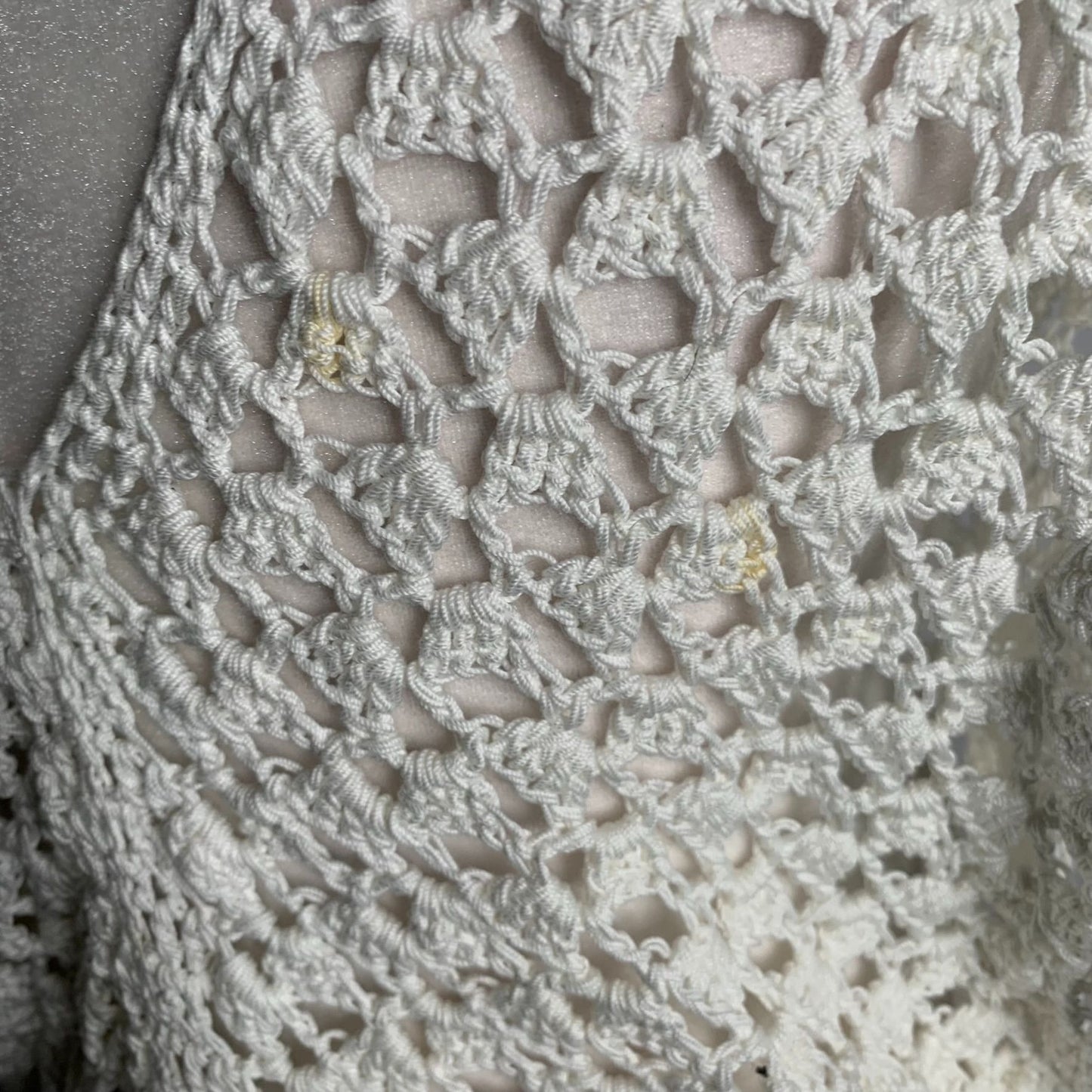 Handmade Loose Knit Cover Up Poncho One Size White V Neck Tie Belt Open Sides