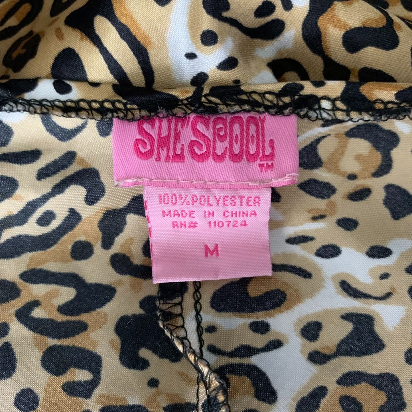 Vintage Y2K Shes Cool Leopard Mini Dress M Brown Dolman Sleeve Tie Waist V Neck