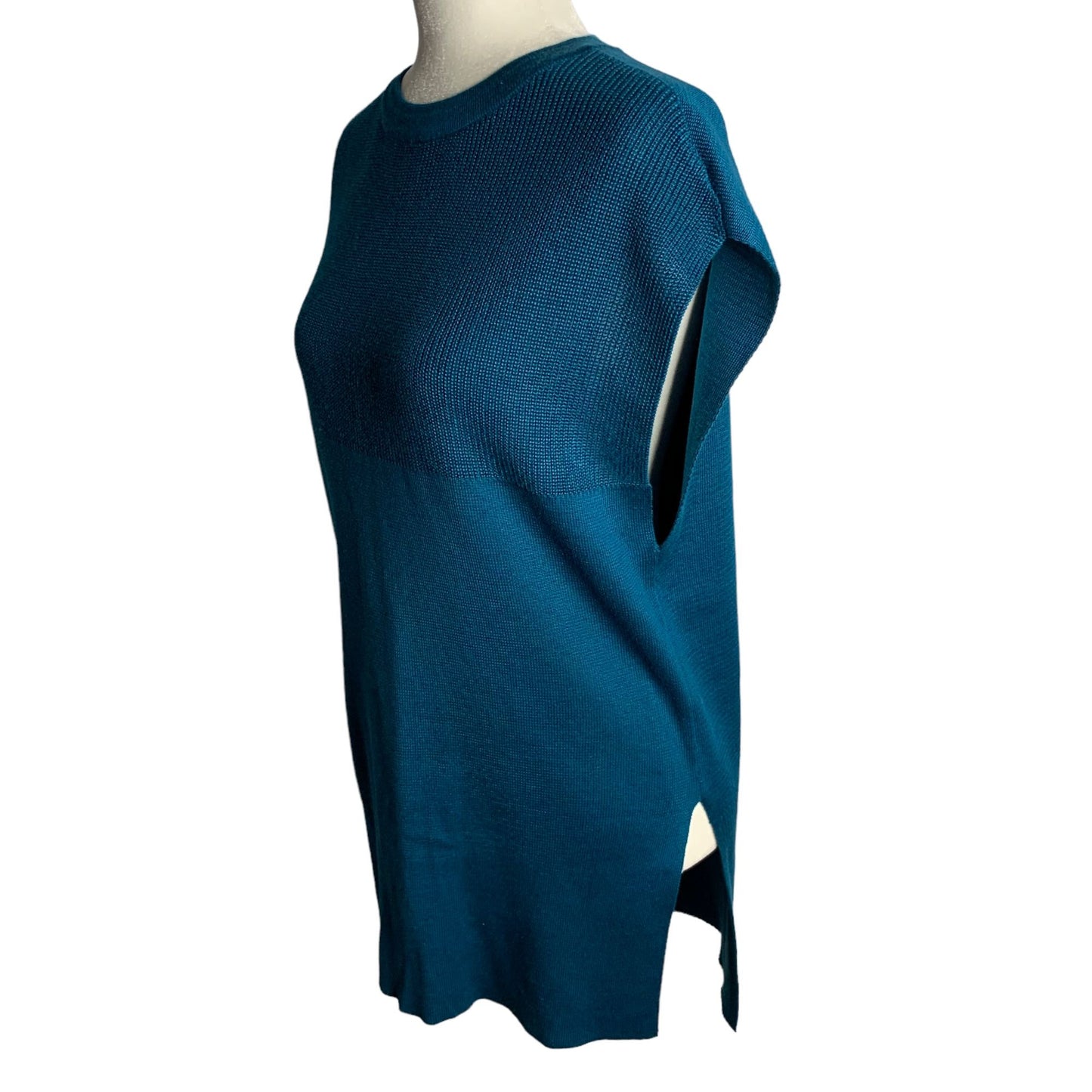 Worthington Tunic Sweater Vest S Teal Sleeveless Round Neck Stretch Knit