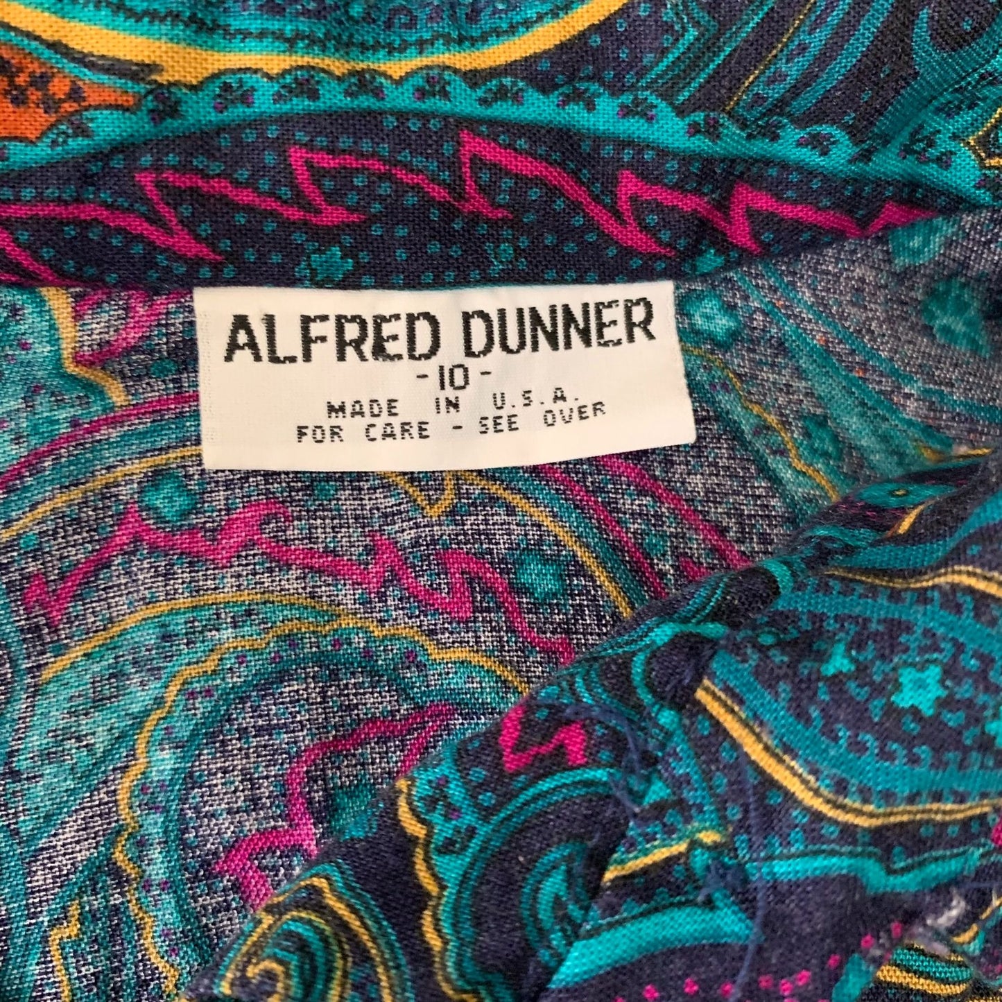 Vintage Alfred Dunner Polo Shirt M Blue Paisley Elastic Buttons Short Sleeves