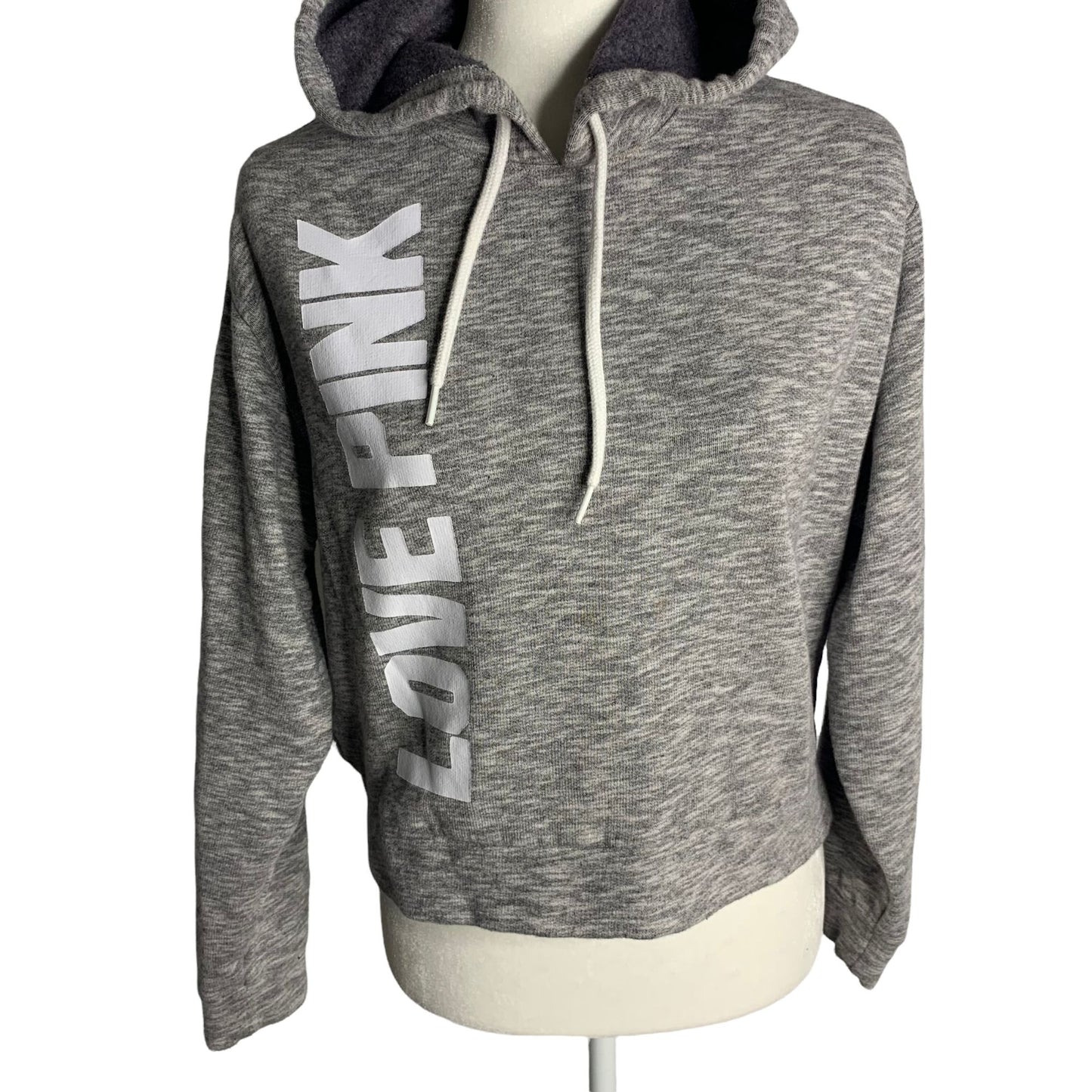 Victorias Secret Pink Cropped Sweatshirt XS Grey Hooded Long Sleeve Fleece