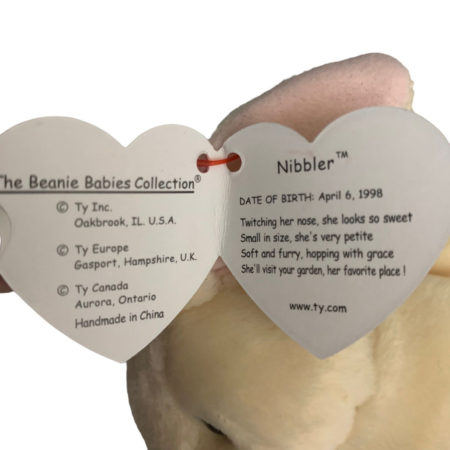 Nibbler Rabbit Retired TY Beanie Baby 1998 PE Pellets Excellent Easter Bunny