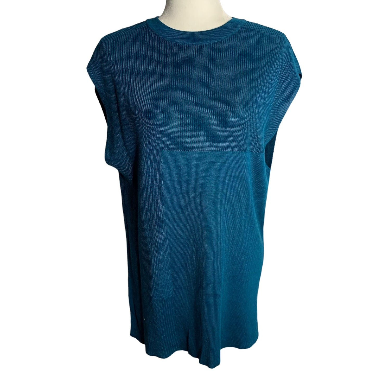 Worthington Tunic Sweater Vest S Teal Sleeveless Round Neck Stretch Knit