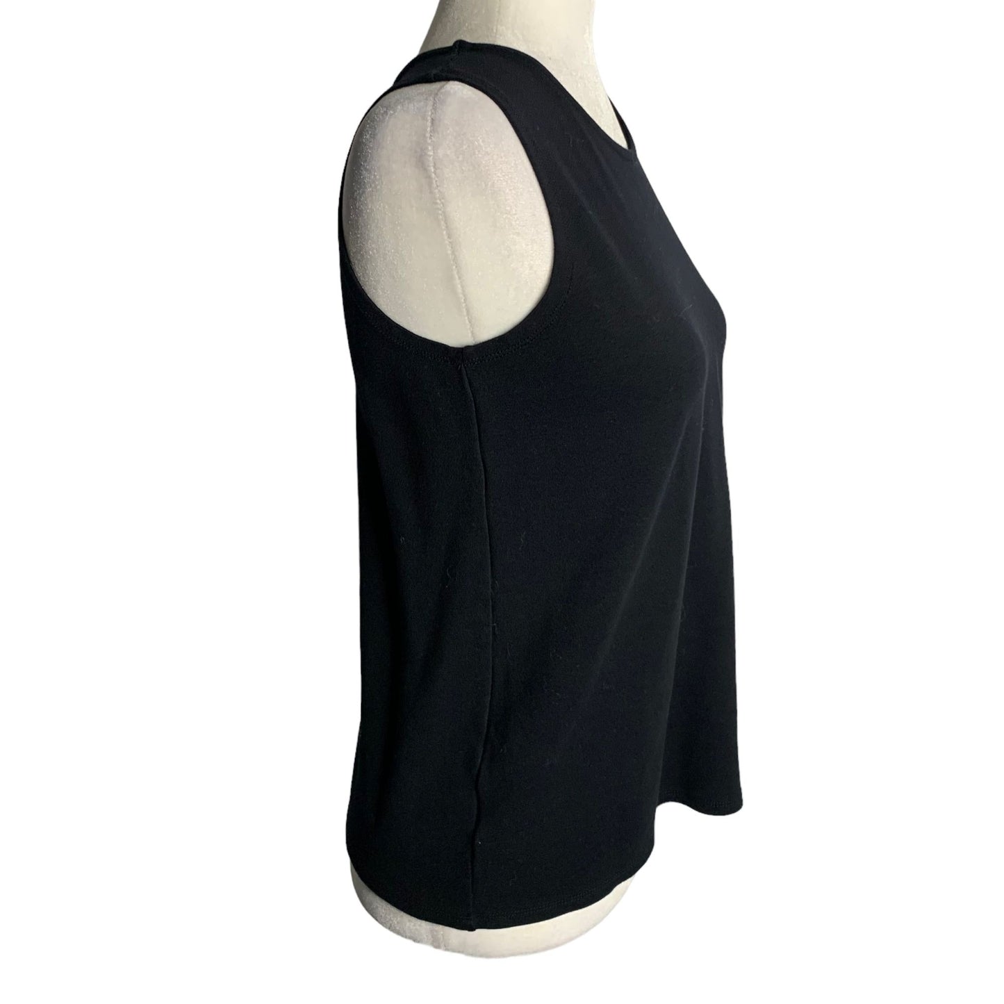 Open Side Athletic Tank Top S Black Sleeveless Round Neck Stretch Knit Wrap